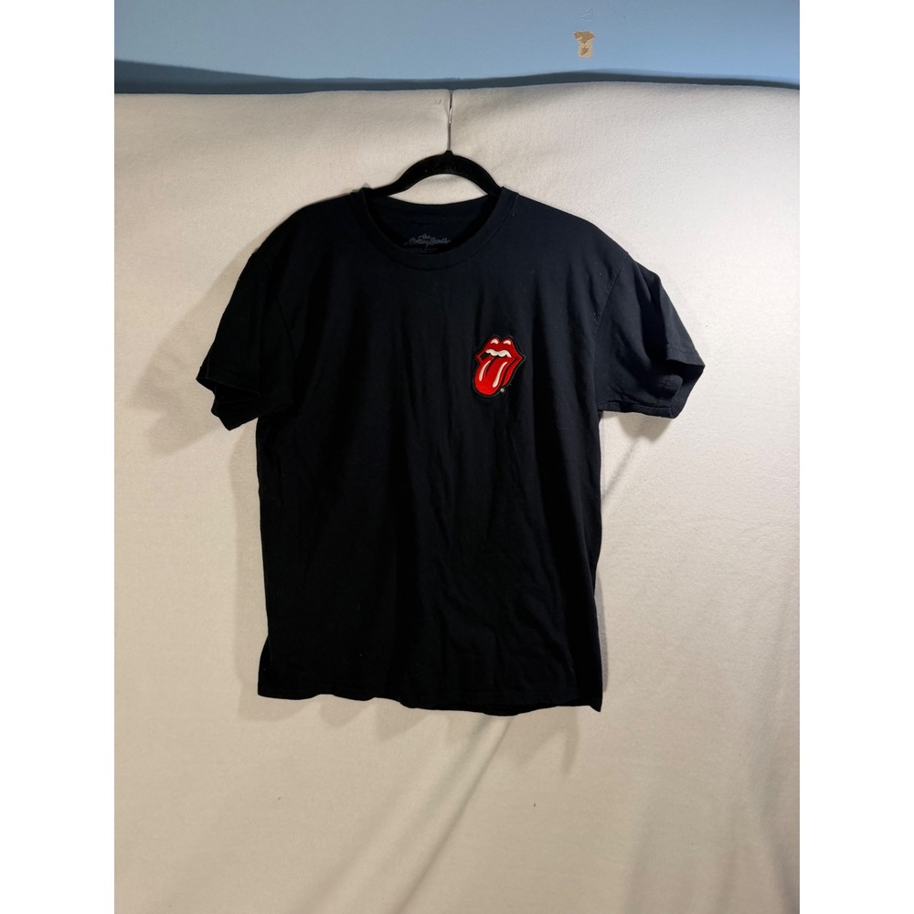 Rolling Stones Mens Black T-Shirt Chenille Tongue Logo Patch Graphic Tee Large